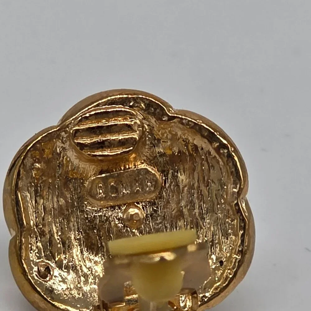 Vintage Roman Gold-Tone Faux Pearl & Crystal Clip-On Earrings 3/4" - Picture 2 of 7